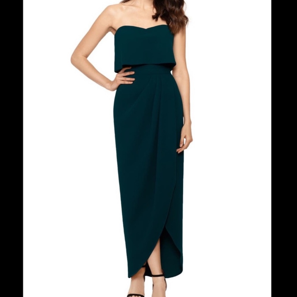 Forest green strapless dress